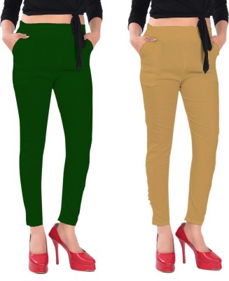 alina beyond fashion Regular Fit Women Beige, Green Trousers