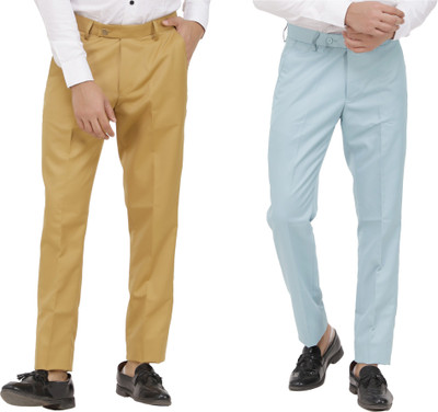 LAHSUAK Regular Fit Men Khaki, Light Blue Trousers