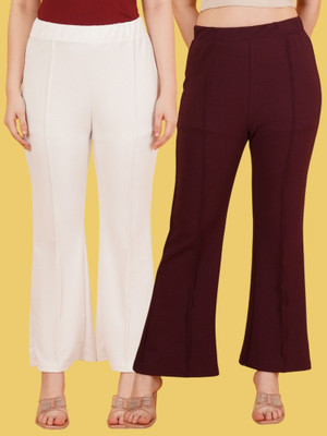Kasendra Regular Fit Women Maroon, White Trousers