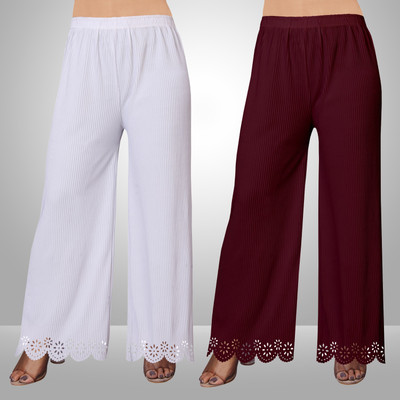 EcoUndies Straight Fit Women White, Maroon Trousers