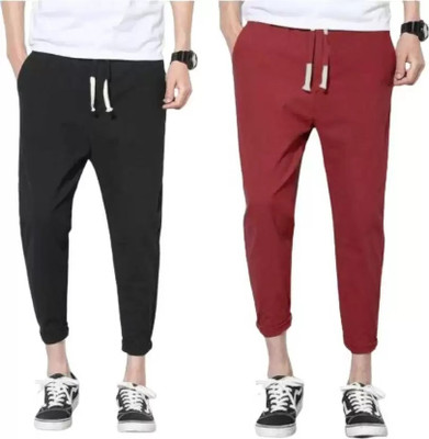 ASK CREATION Solid Men Black, Maroon Track Pants