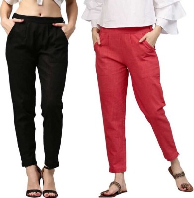 Me Craft Regular Fit Women Red, Black Trousers