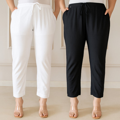 AOSLY Straight Fit Women Black, White Trousers