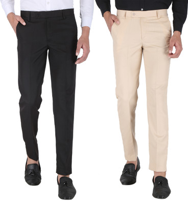 THE PS Regular Fit Men Black, Beige Trousers