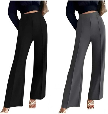 Thread Aura Regular Fit Women Black, Grey Trousers