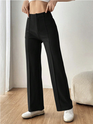 BuyNewTrend Straight Fit Women Black Trousers