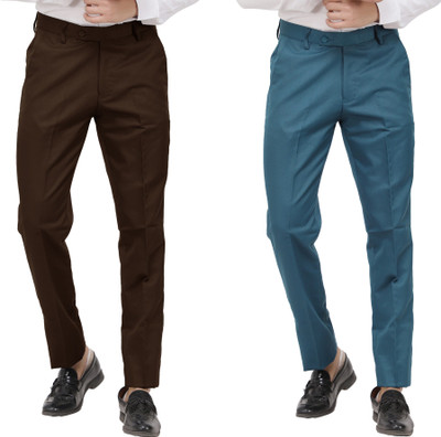 LAHSUAK Regular Fit Men Brown, Dark Blue Trousers