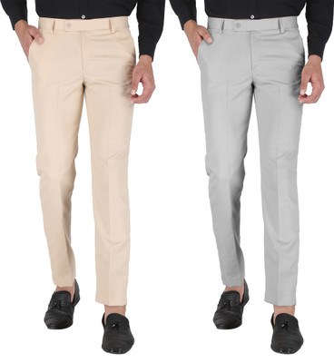 THE PS Regular Fit Men Beige, Grey Trousers