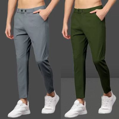 We Perfect Slim Fit Men Grey, Green Trousers