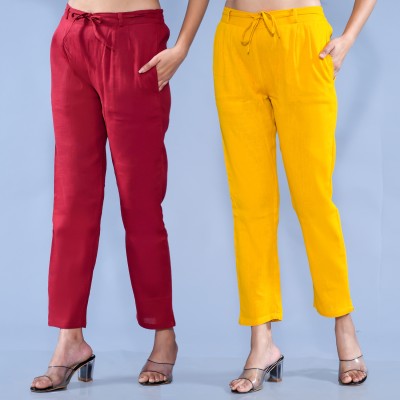 QuaClo Regular Fit Women Maroon, Yellow Trousers