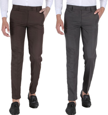 THE PS Regular Fit Men Brown, Grey Trousers