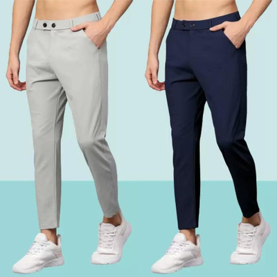 We Perfect Slim Fit Men Grey, Blue Trousers