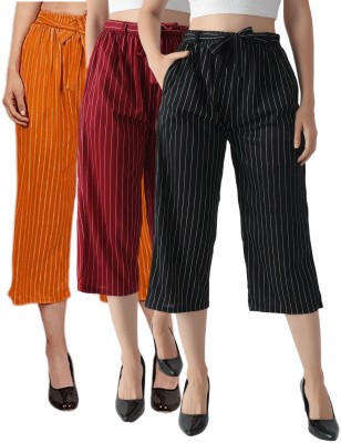 GlobyCraft Relaxed Women Black, Maroon, Yellow Trousers