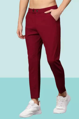 We Perfect Slim Fit Men Maroon Trousers