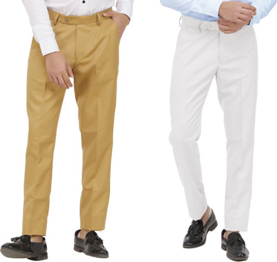 LAHSUAK Regular Fit Men Khaki, White Trousers