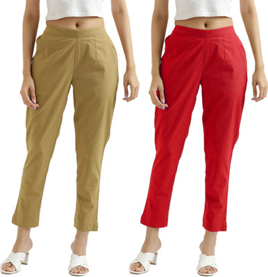 Chiraiyaa Regular Fit Women Beige, Red Trousers