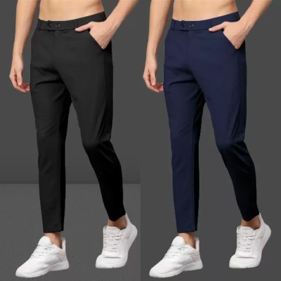 We Perfect Slim Fit Men Black, Blue Trousers