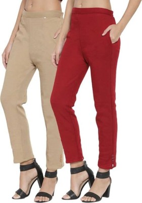 Kanna Fabric Regular Fit Women Beige, Maroon Trousers