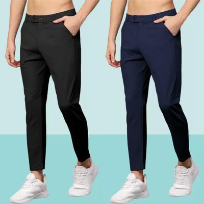 We Perfect Slim Fit Men Black, Blue Trousers