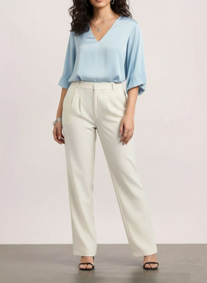 cnw Straight Fit Women White Trousers
