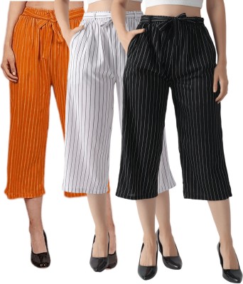 GlobyCraft Relaxed Women Black, White, Yellow Trousers