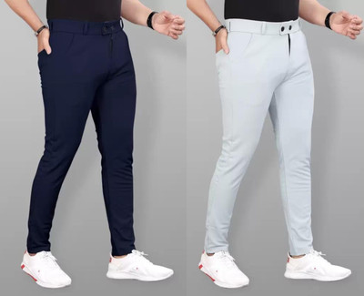 We Perfect Slim Fit Men Blue, Grey Trousers