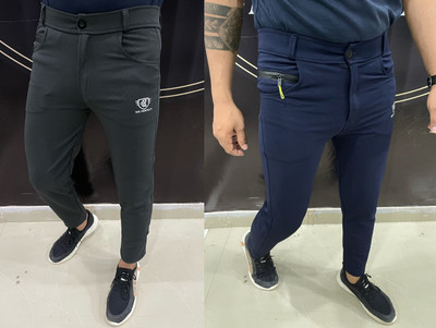 We Perfect Slim Fit Men Grey, Blue Trousers