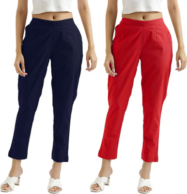 Chiraiyaa Regular Fit Women Dark Blue, Red Trousers