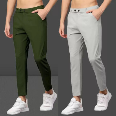 We Perfect Slim Fit Men Green, Grey Trousers