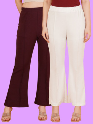 Parona Regular Fit Women Maroon, White Trousers