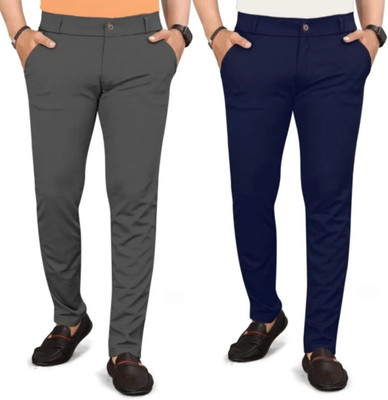 lapataclub Slim Fit Men Grey, Blue Trousers