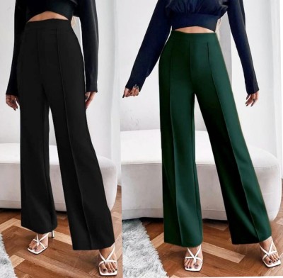 flirty touch Comfort Fit Women Black, Green Trousers