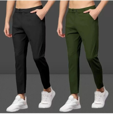 ROBBOT Slim Fit Men Black, Green Trousers
