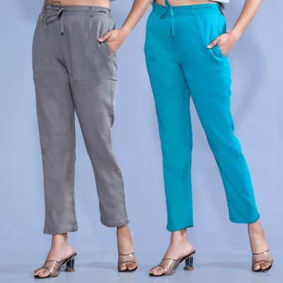 QuaClo Regular Fit Women Grey, Light Blue Trousers