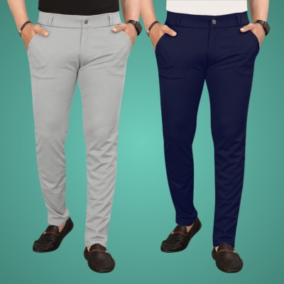 KUSHWAHA Regular Fit Men Grey, Blue Trousers