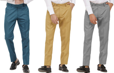 LAHSUAK Regular Fit Men Dark Blue, Khaki, Grey Trousers