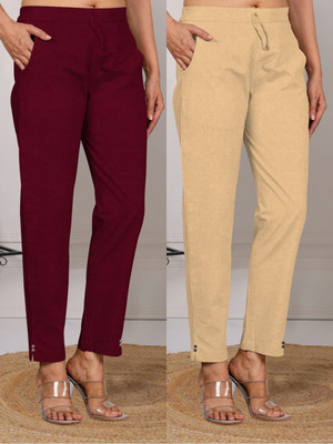 Tawaf Regular Fit Women Maroon, Cream Trousers