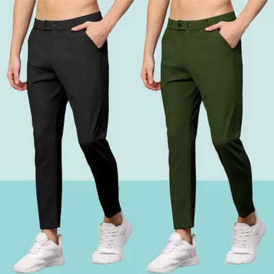 We Perfect Slim Fit Men Black, Green Trousers