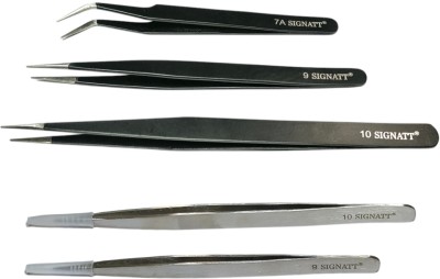 Onkar 5 In 1 Tweezer Set Stainless Steel Powder Coated Combo Set Tweezers Set