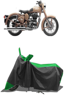SUGASHRI Waterproof Two Wheeler Cover for Royal Enfield(Classic Desert Storm, Green, Black)
