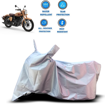 CODOKI Two Wheeler Cover for Royal Enfield(Classic 350 Signals, Silver)