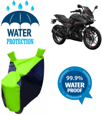 Mdstar Waterproof Two Wheeler Cover for Bajaj(Pulsar 250 BS6, Black, Green)