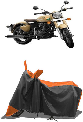 SUGASHRI Waterproof Two Wheeler Cover for Royal Enfield(Classic 350 Signals, Orange, Black)