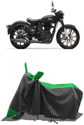 SUGASHRI Waterproof Two Wheeler Cover for Royal Enfield(Classic Stealth Black, Green, Black)