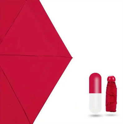 SBTs Designer Ultra Mini UV Coated 4-Fold Travel Pocket Cute Capsule Umbrella(Red)