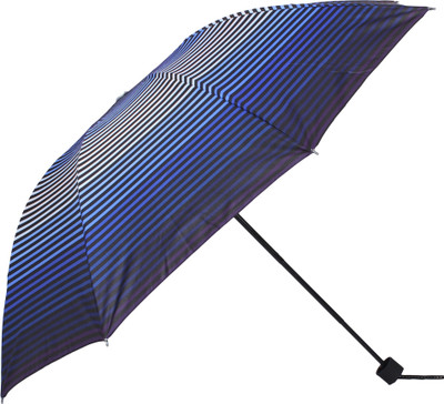 SFAB 3 Fold Striped Printed Rain and Sun Protective Manual Umbrella(Blue)