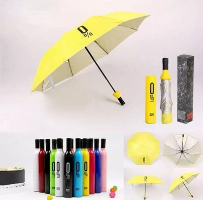 SBTs Foldable Windproof Double Layer Umbrella with Bottle Cover for Rain Sun Umbrella Umbrella(Yellow)
