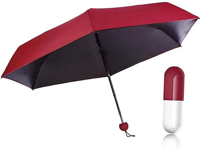 SBTs Compact & Travel Foldable Mini Light and Small Umbrella with Capsule Shape Case Umbrella(Red)