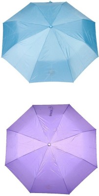 Bizarro.in 3 Fold Set of 2 Plain Office Men::Women_206 Umbrella(Purple, Blue)