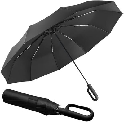 PUHBRHY Travel UV Umbrella with Carabiner Handle for Rain&Sun10 Rib Automatic Open Close Umbrella(Black)